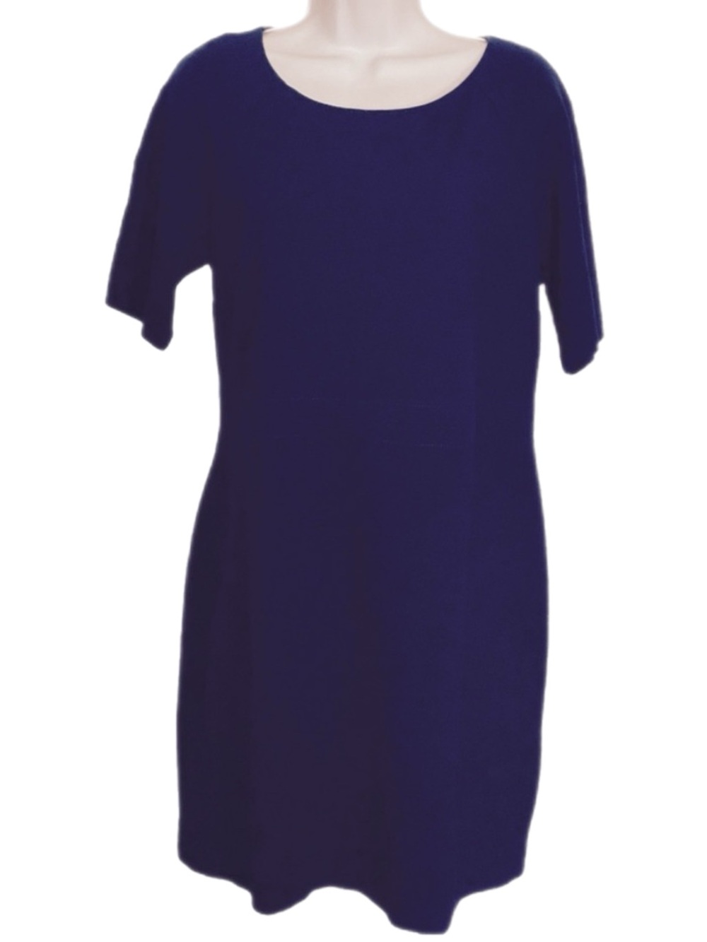 TALBOTS SHEATH DRESS 12P Short Sleeves Scoop Collar Dark Navy Blue